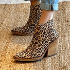Leopard Pointed Ankle High-top Back Zipper Pull-up Boots For Women