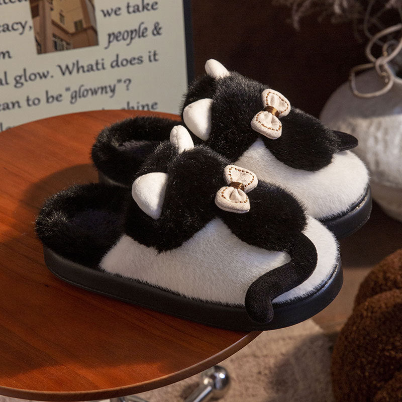 Cute Cat Slippers Fluffy Furry Women Home Platform Slippers Men Winter Plush Slides Indoor Fuzzy Slippers Lovely Cotton Shoes
