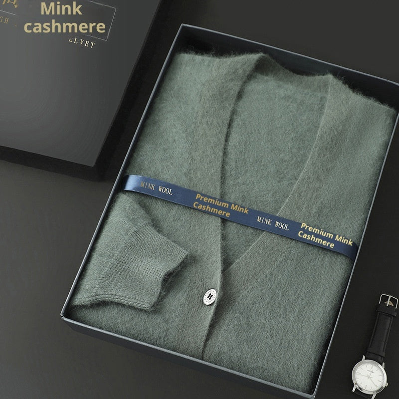 Mink Wool Sweater Men V-neck Thickened Sweater Loose Cardigan