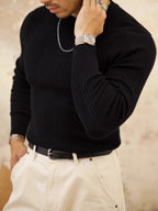Men's Round Neck Solid Color Striped Long-sleeved Sweater Autumn And Winter