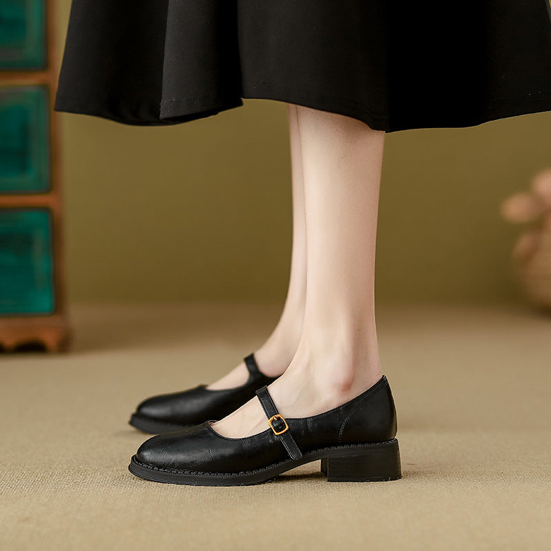 Thick-soled Extra Height, Black Leather Shoes