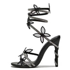 Snake Butterfly Rhinestone Flower Stiletto Heel Roman Sandals