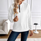 Women's Loose Casual Pullover Half Zipper Long Sleeve Solid Color Texture Round Neck Hoodie For Women