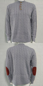 Slim-fit Buttoned Turtleneck Suede Stitching Sweater