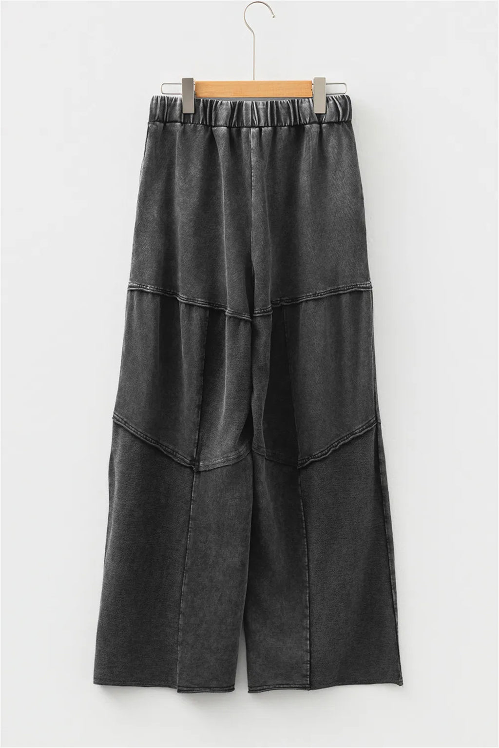 Black Mineral Wash Tiered Wide Leg Patchwork Drawstring Pants
