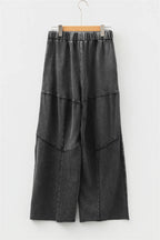 Black Mineral Wash Tiered Wide Leg Patchwork Drawstring Pants