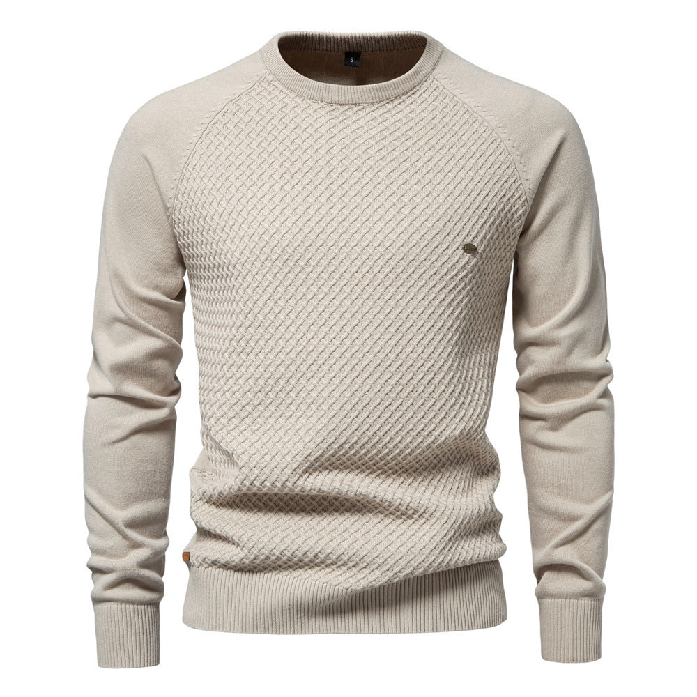 Autumn And Winter New Cotton Men's Sweater Pullover Solid Color Raglan Sleeve Sweater
