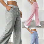 New Striped Trousers With Pockets Casual Versatile Loose Wide Leg Pants Women's Clothing