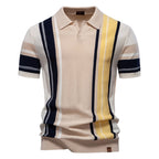 Men's Lapel Short Sleeve Knitted Polo Striped Stitching