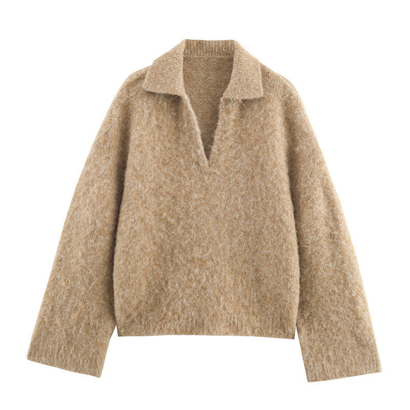 POLO Collar Soft And Versatile Design Sense Sweater For Women