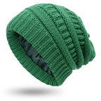 Hats Women's Protective Hairstyles, Warm Woolen Knit Satin Hats