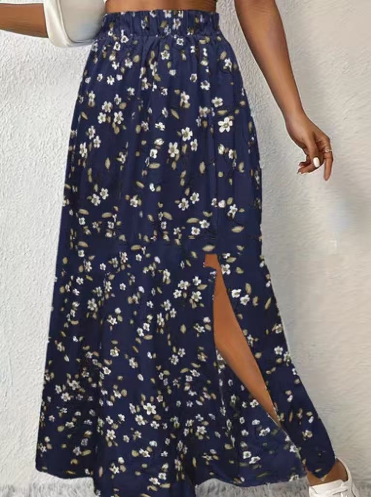 Women's Fashionable With Side-slit Printed Skirt