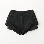 Flanging Low Waist One Button Casual Denim Shorts