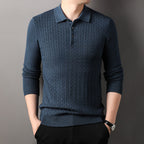Autumn New Twisted Floral Polo Long Sleeve Loose Casual Bottoming Sweater For Men
