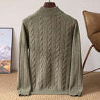 Men's Half-height Henry Collar Button Twisted Thickened Cable-knit Sweater