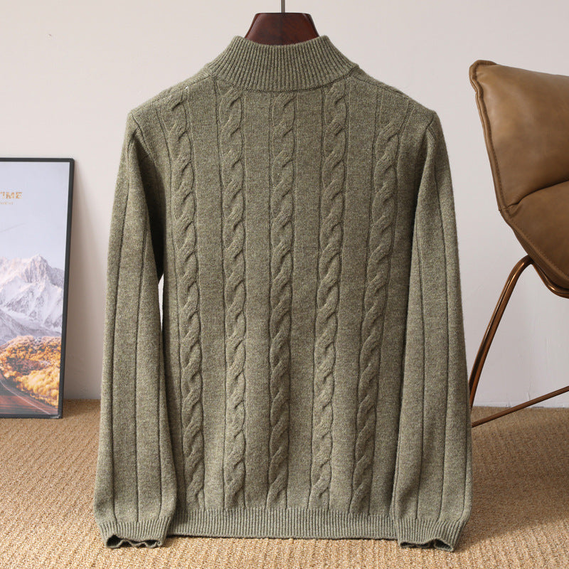 Men's Half-height Henry Collar Button Twisted Thickened Cable-knit Sweater