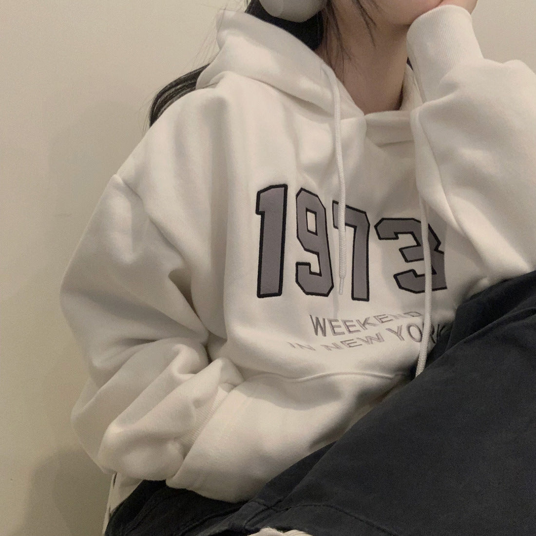New Student Loose And Idle Letters Hooded Fleece Lined Sweater
