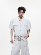 Pearl Edging Short Sleeve Denim Suit