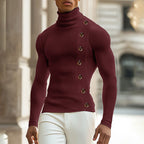 European And American Men Casual Sweater Turtleneck Buttons Solid Color Long Sleeve