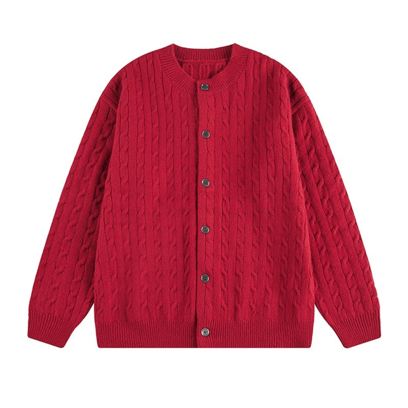 Twisted Solid Color Sweater Cardigan For Men And Women, American Style For Autumn And Winter