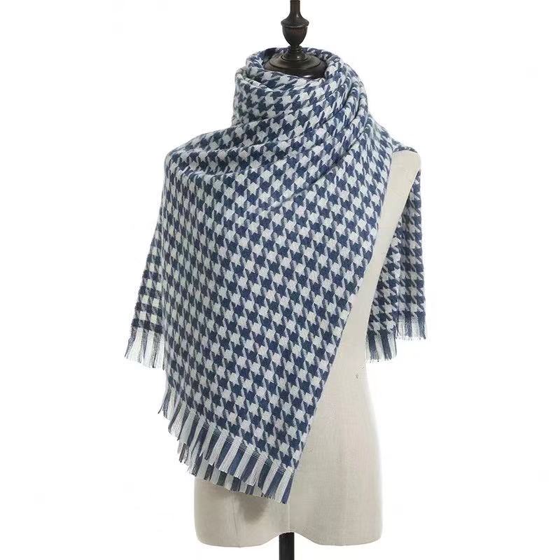 Cashmere Warm Tassel Shawl Thick Houndstooth Scarf