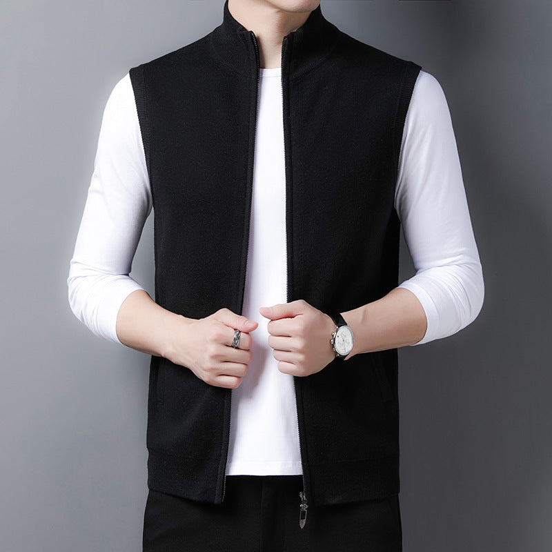 Pure Color Warm Keeping Zipper Knitted Men's Thickened Vest Coat