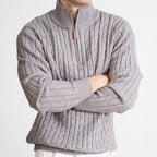Men's Casual Solid Color Half-height Zip Twisted Sweater