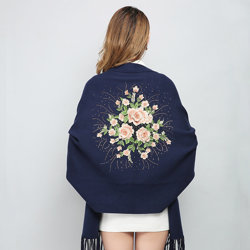 Female winter embroidered shawls with sleeves all-match