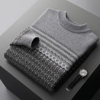 Men's Pure Wool Sweater Loose-fitting Casual Round-neck Color Matching