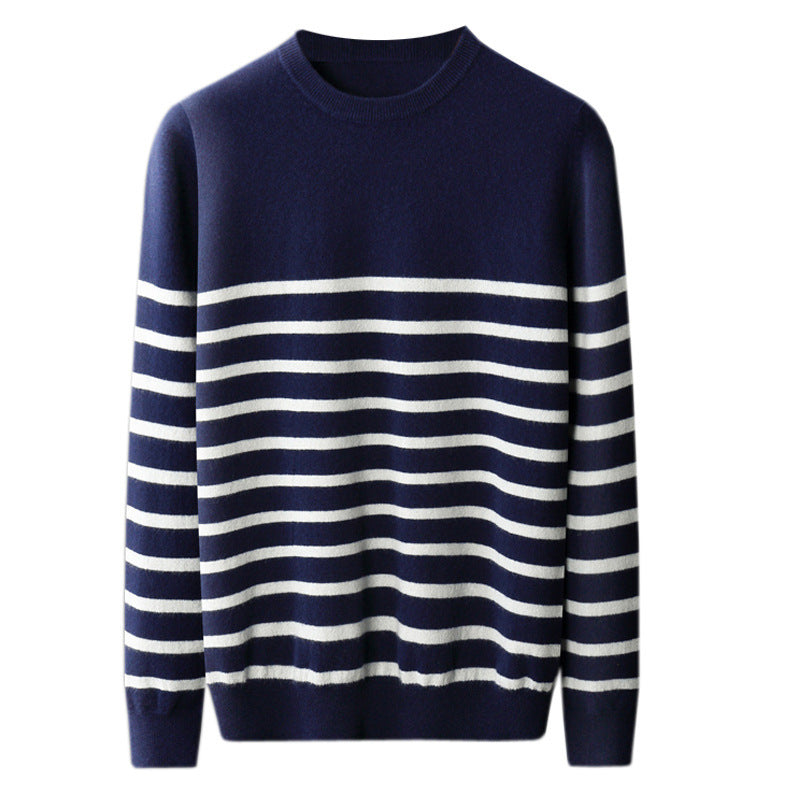 Round Neck Thin Navy-striped Shirt Knitted Sweater
