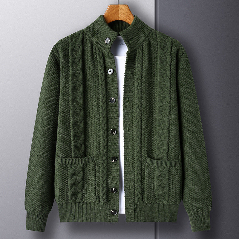 Young And Middle-aged Thick Knit Cardigan Retro Jacquard Loose-fitting Sweater Men's Sweater Coat