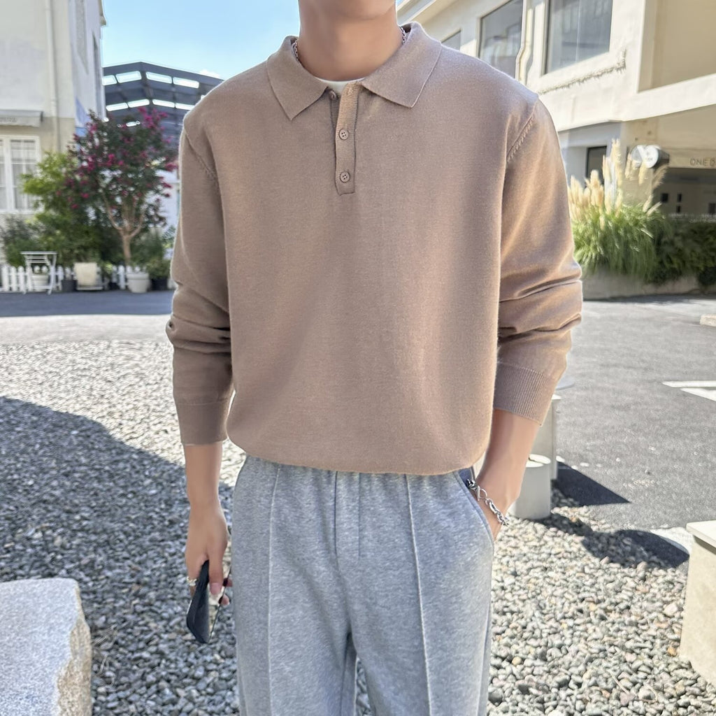Polo Collar Sweater Men's Autumn And Winter Long Sleeve Lapel Knitwear