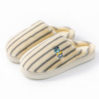 Ins Plush Striped Slippers Winter Warm Letter Embroidered Shoes Fashion Floor Bedroom Home Slipper For Women Men Couples