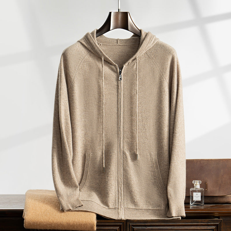 Men's Cashmere Hoodie Zip-Up Knit Cardigan Jacket