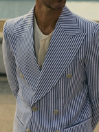 Blue And White Striped Suit Set