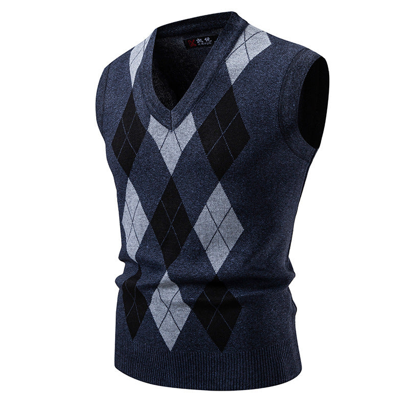 Men's Fashionable Plaid Pullover Leisure Sweater