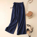 High Waist Side Lace-up Retro Art Elastic-waist Casual Pants For Women
