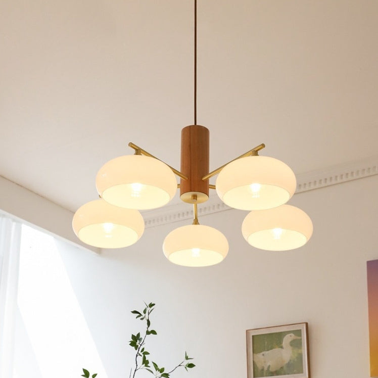 Log Style Glass Cover Chandelier Cream Bedroom Lamps