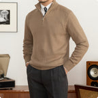 Men's Stand Collar Zippered Wool Sweater