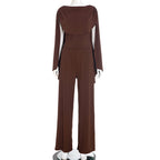 Women's Solid Color Casual Slim Swing Neck Sleeveless Top And Ribbed Pants Set
