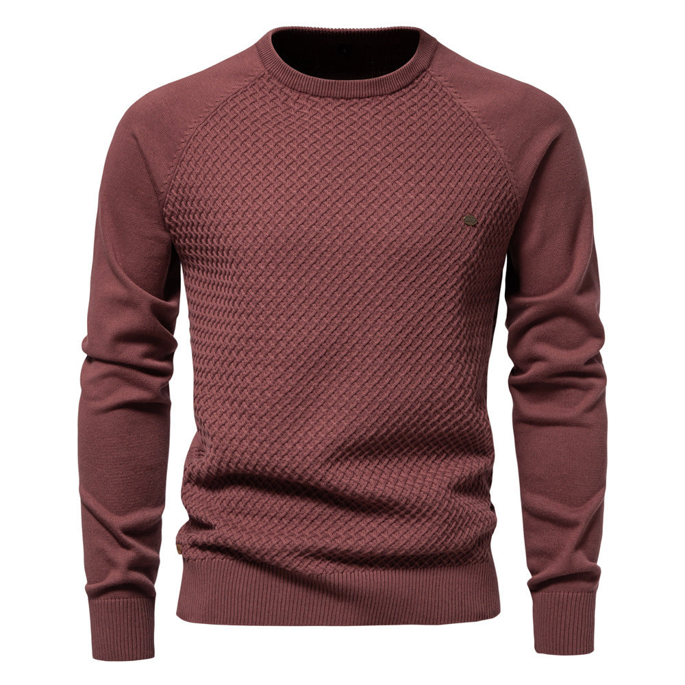 Autumn And Winter New Cotton Men's Sweater Pullover Solid Color Raglan Sleeve Sweater