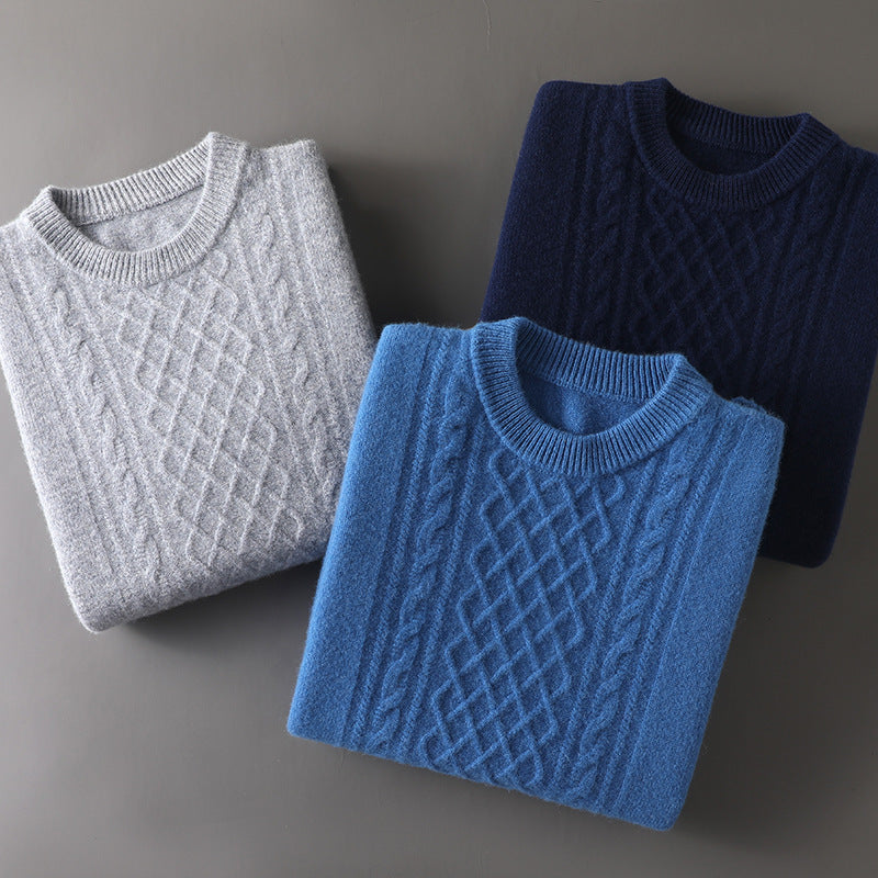 All-matching Seven-needle Thickened Twisted Round Neck Men's Sweater