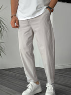 Men's Pure Color Ribbon Pocket Casual Drawstring Trousers
