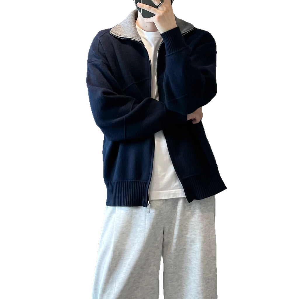 Barne Style Contrast Color Knitted Cardigan Sweater For Men