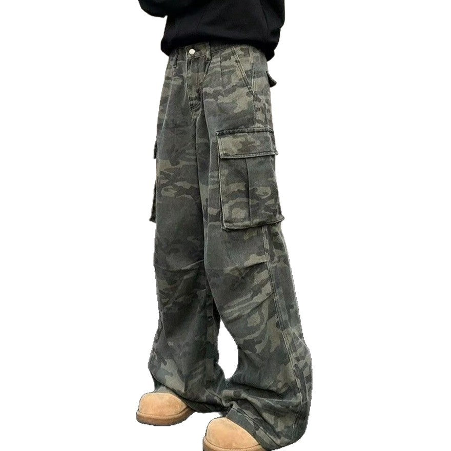 American Vintage Crumpled Multi-pocket Washed Camouflage Cargo Pants