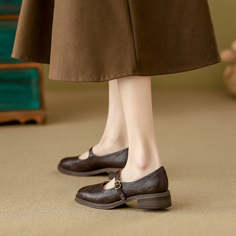 Thick-soled Extra Height, Black Leather Shoes