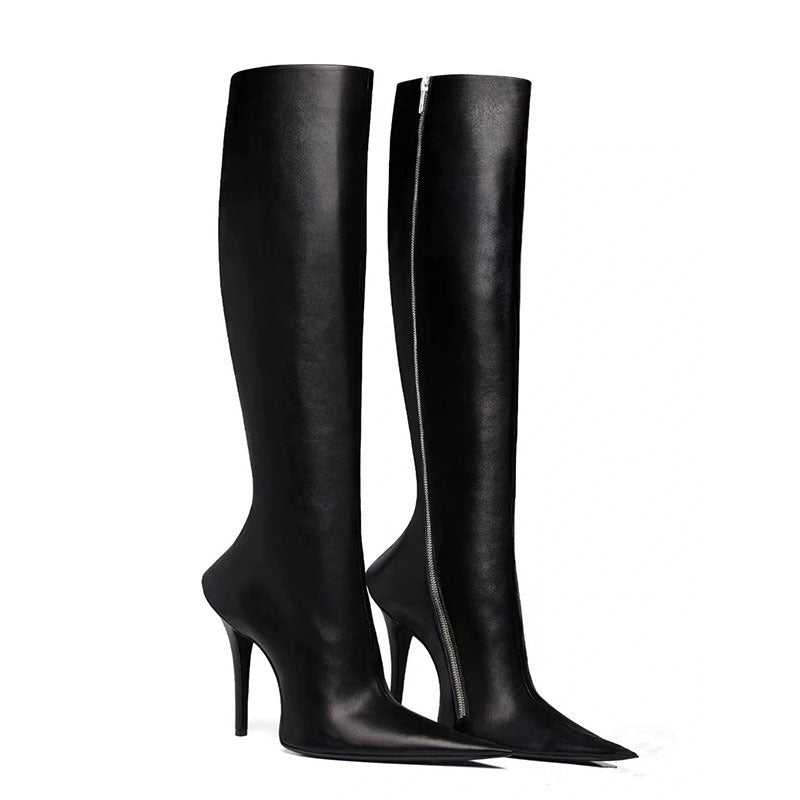 New Stiletto Heel Pointed Shaped Heel Side Zipper Knee-length Female Boots
