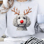 Women's Creative Round-neck Christmas Reindeer Dog Sweatshirt