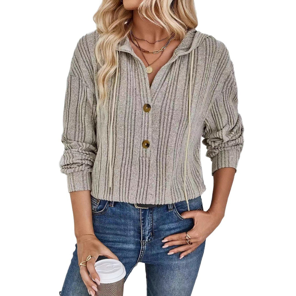 Casual Solid Color Hooded Long Sleeve Sweater Women