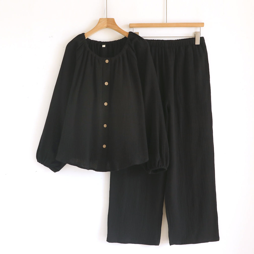 Women's Loose Long-sleeve Long Pants Casual Comfortable Simple Pajama Set